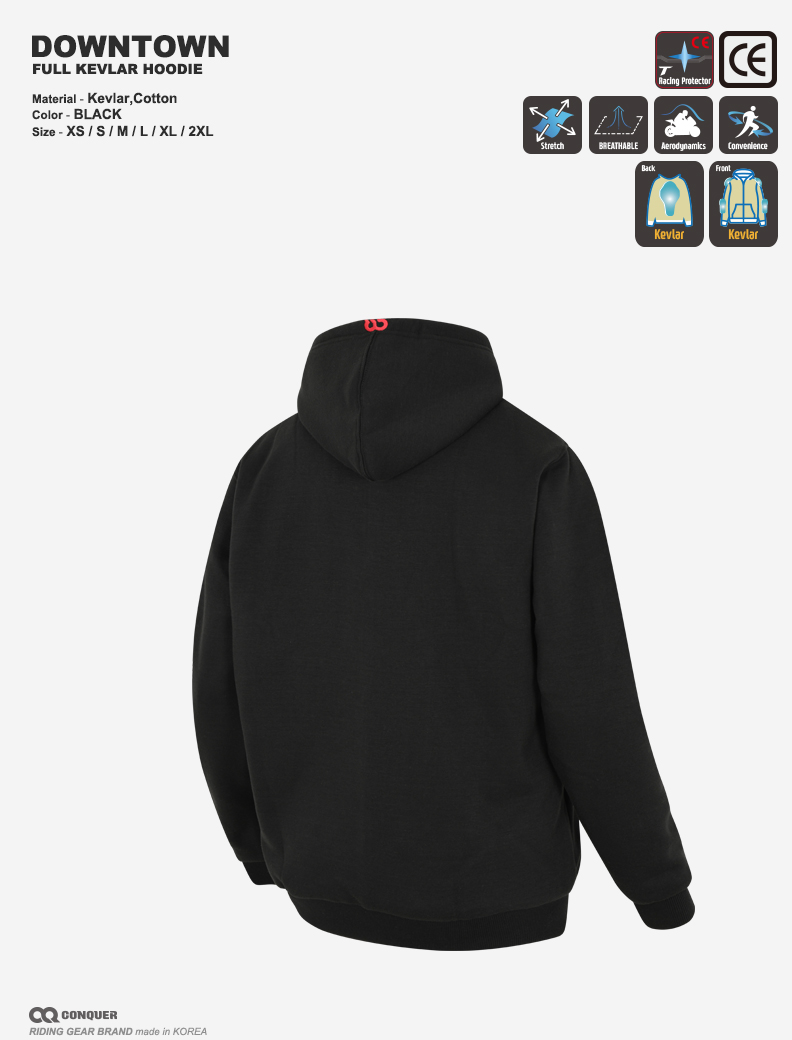 CQ KEVLAR HOODIE DOWNTOWN (BLACK)