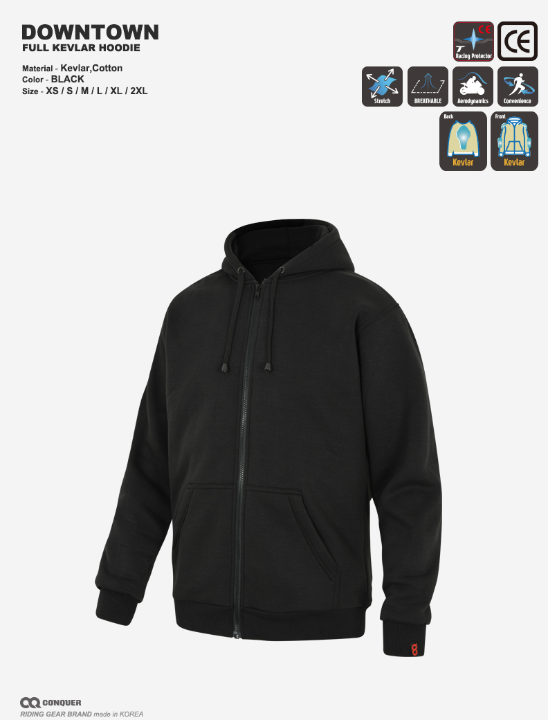 CQ KEVLAR HOODIE DOWNTOWN (BLACK)