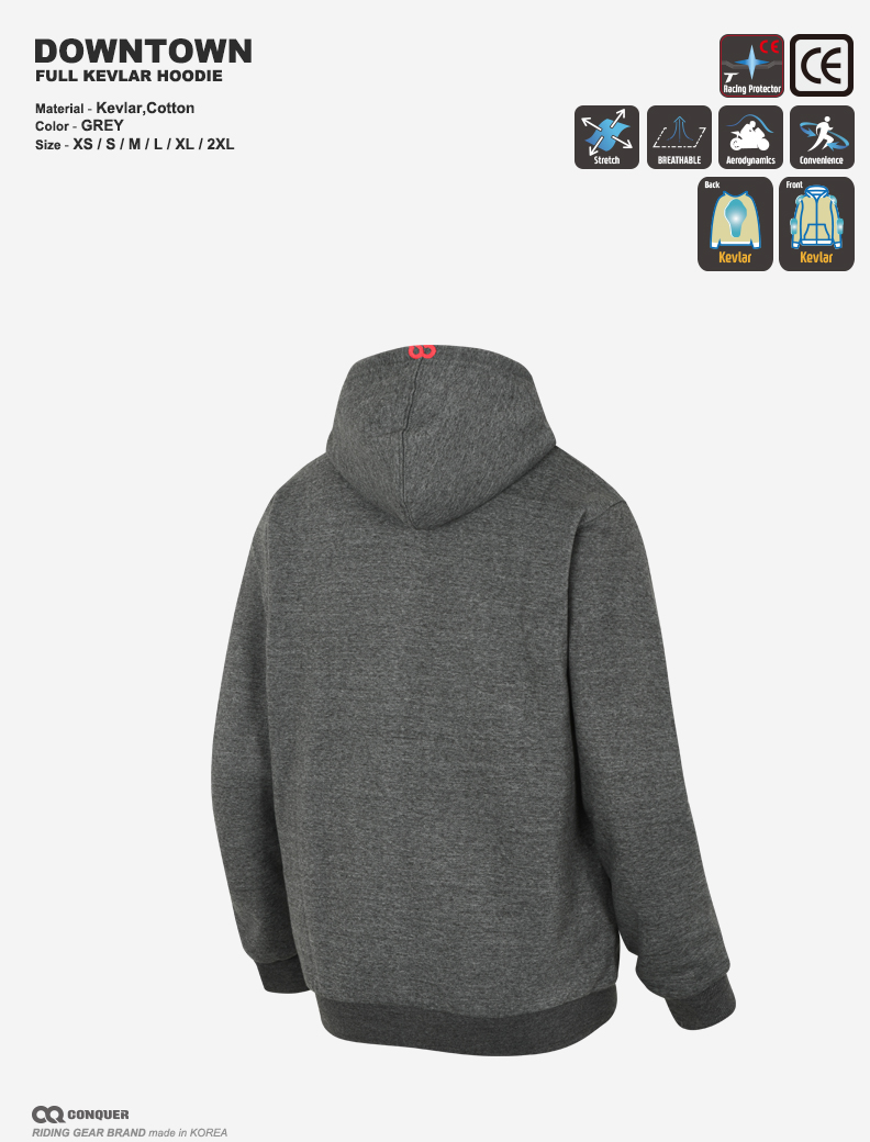 CQ KEVLAR HOODIE DOWNTOWN (GREY)