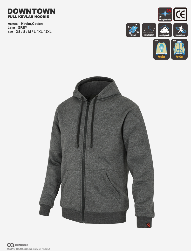 CQ KEVLAR HOODIE DOWNTOWN (GREY)