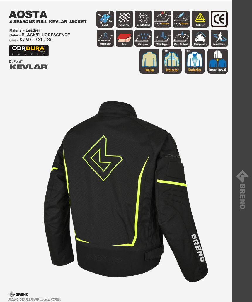 BRENO AOSTA FULL KEVLAR CODURA JACKET (Fluorescence)