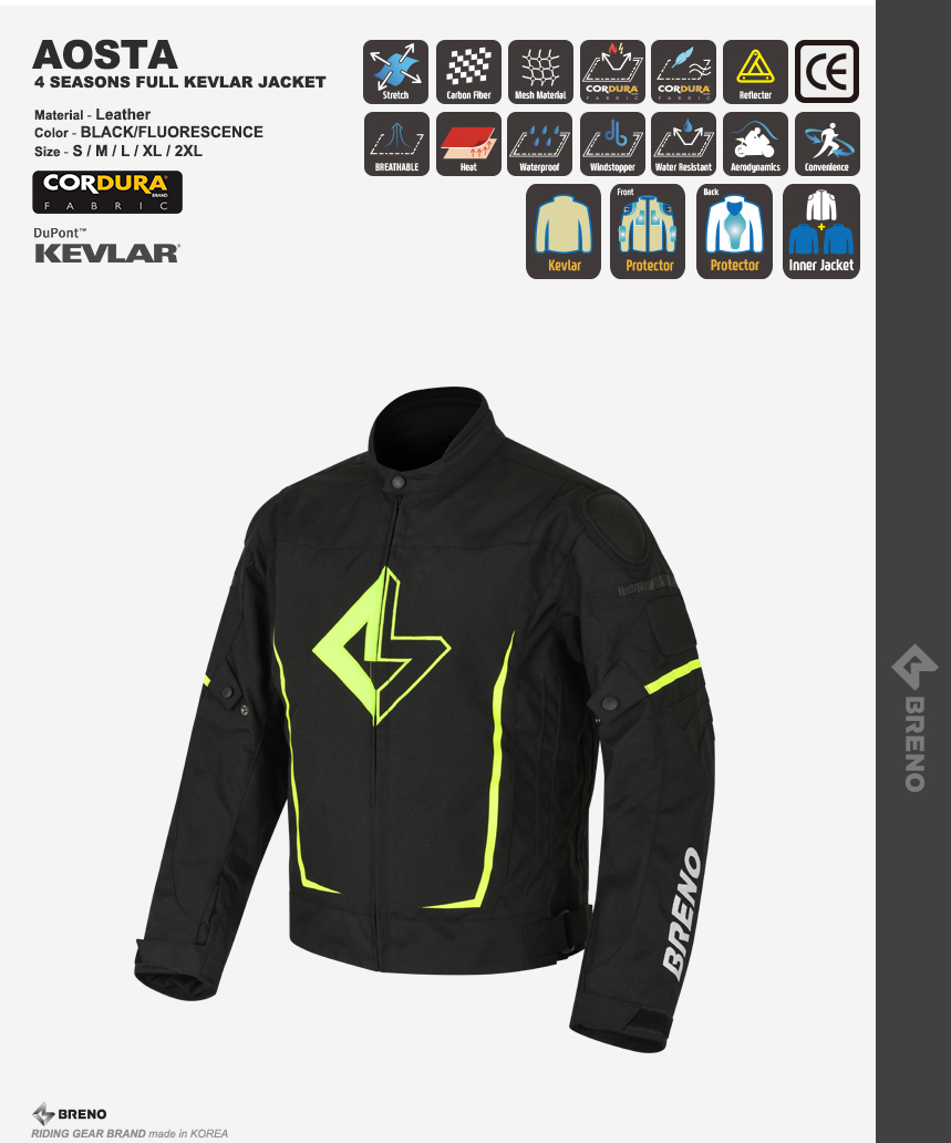 BRENO AOSTA FULL KEVLAR CODURA JACKET (Fluorescence)