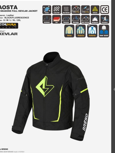 BRENO AOSTA FULL KEVLAR CODURA JACKET (Fluorescence)