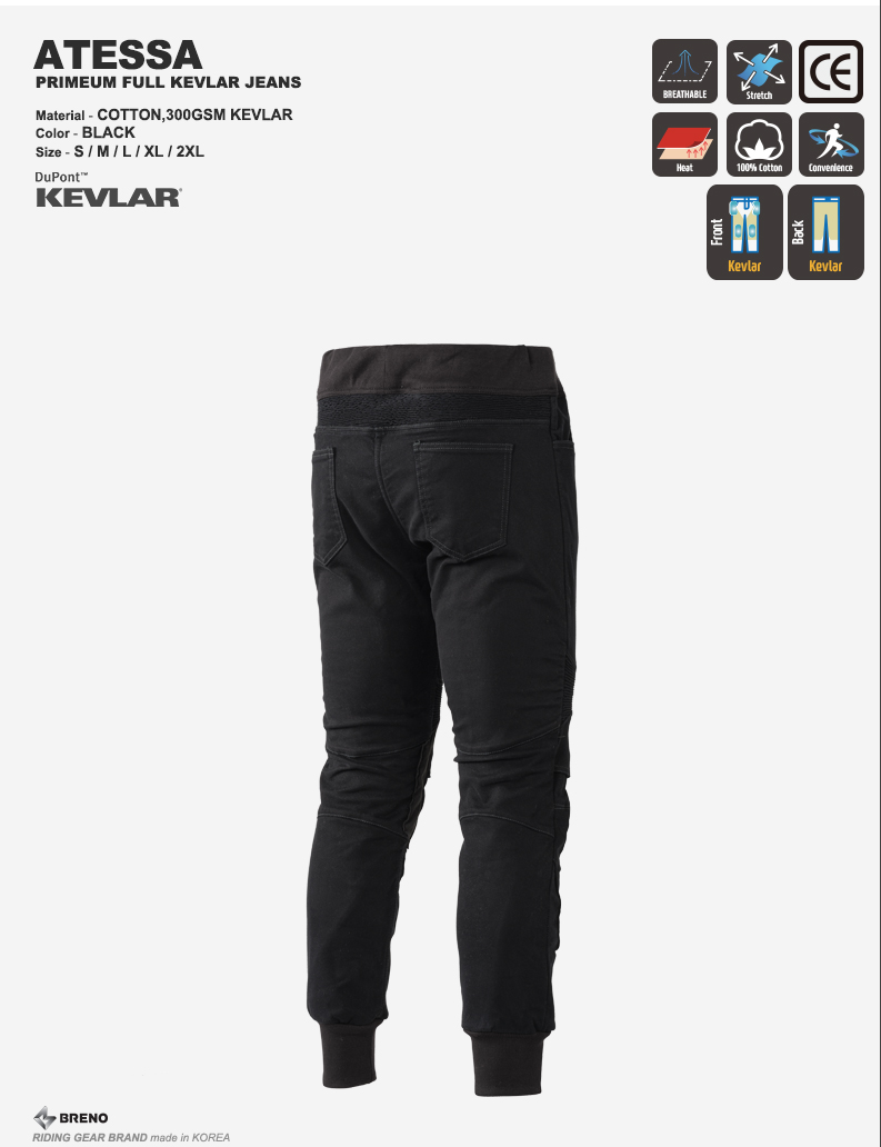 BRENO ATESSA FULL KEVLAR PANTS (BLACK)