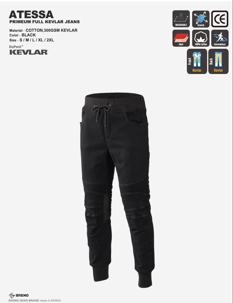 BRENO ATESSA FULL KEVLAR PANTS (BLACK)